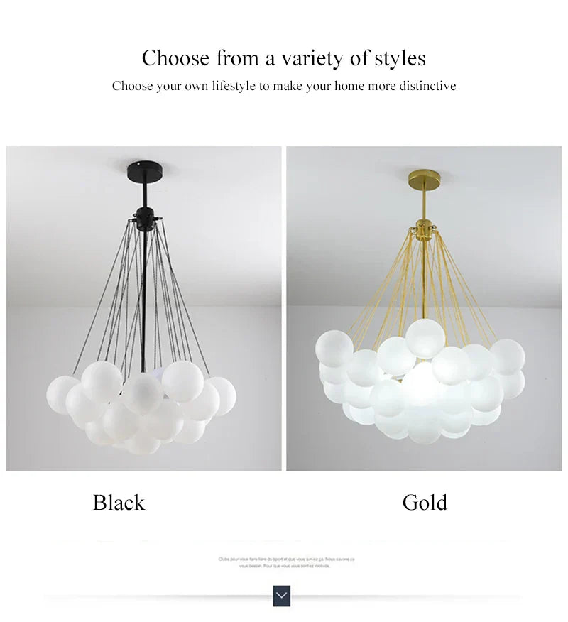 Modern Frosted Glass Ball Ceiling Chandelier Black Gold Pendant Lights 19/37 Glass Hanging Lamp for Dining Living Room