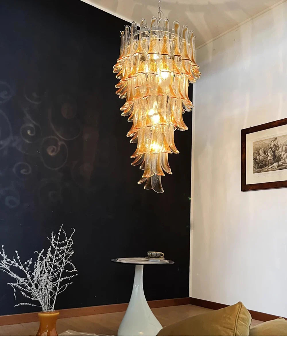 Pink White Large Ceiling Pendant Light Home-appliance High Ceiling Glass Hanging Lamp Lustres Foyer Lighting Extremely Expensive