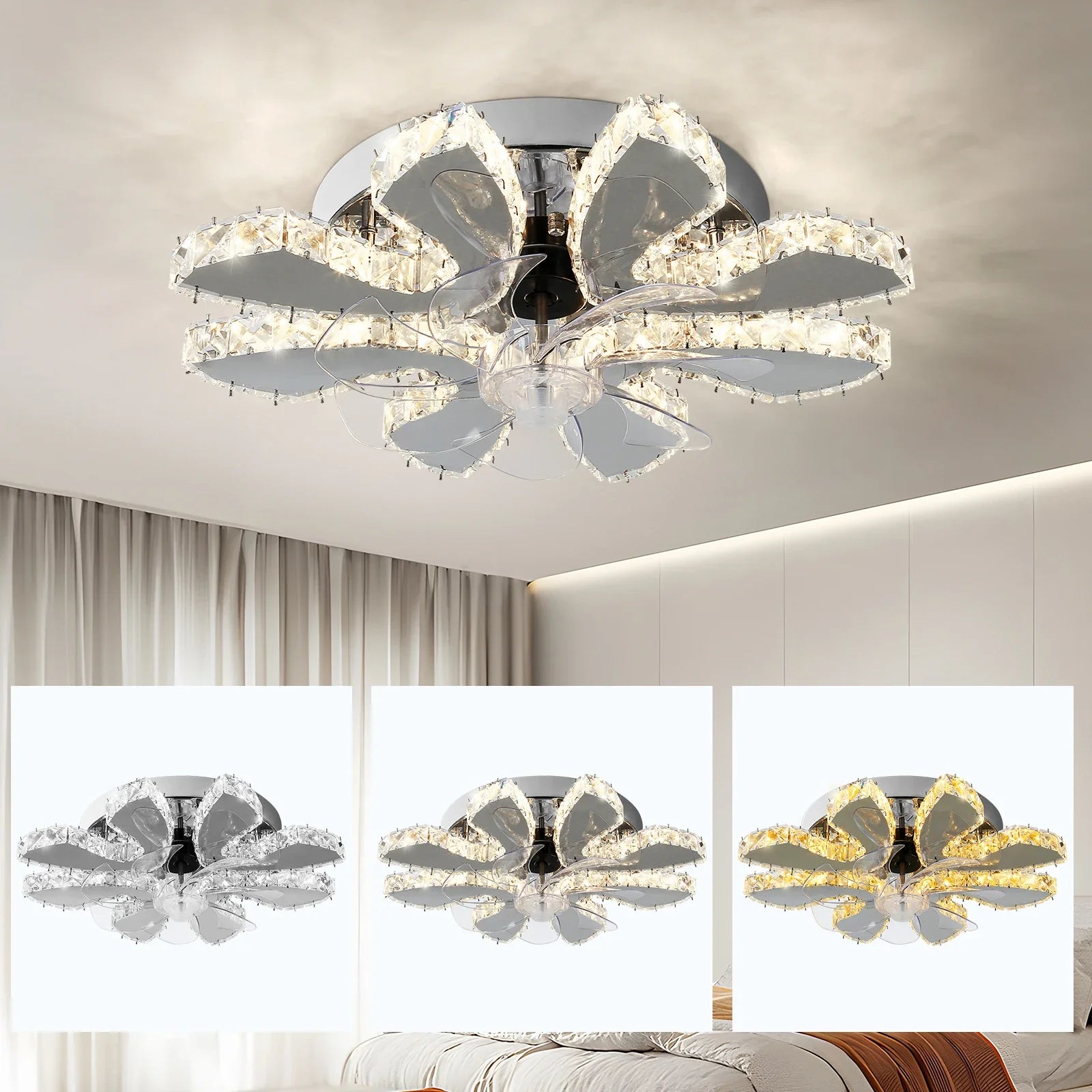 VETRULUS Modern Ceiling Fan Light Led Fan Lamp Smart APP RC Luxury Crystal Chandelier Home Decor Appliance Fixture Living Dining