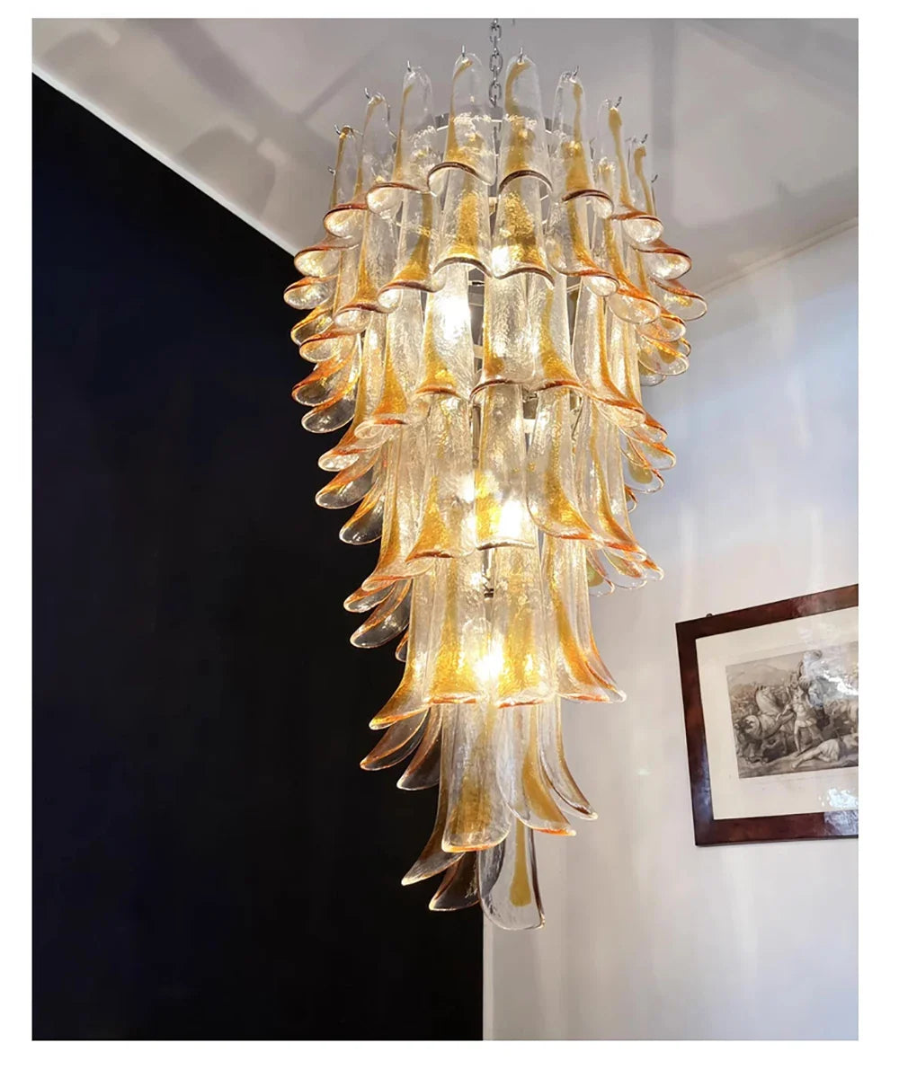 Pink White Large Ceiling Pendant Light Home-appliance High Ceiling Glass Hanging Lamp Lustres Foyer Lighting Extremely Expensive