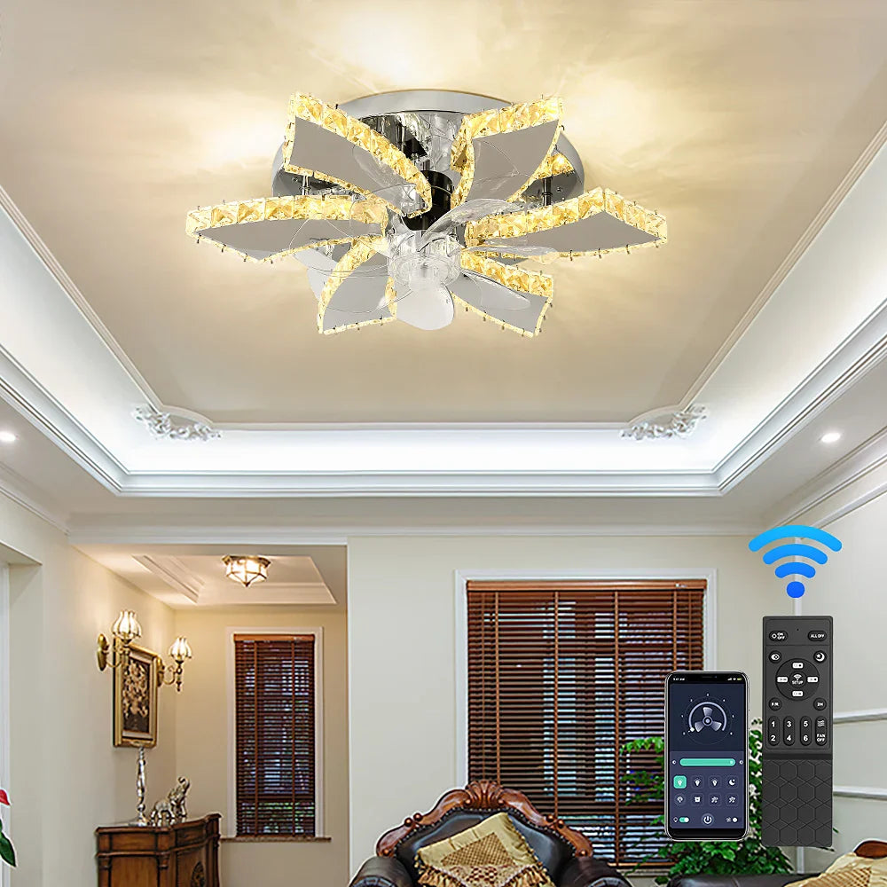 VETRULUS Modern Ceiling Fan Light Led Fan Lamp Smart APP RC Luxury Crystal Chandelier Home Decor Appliance Fixture Living Dining