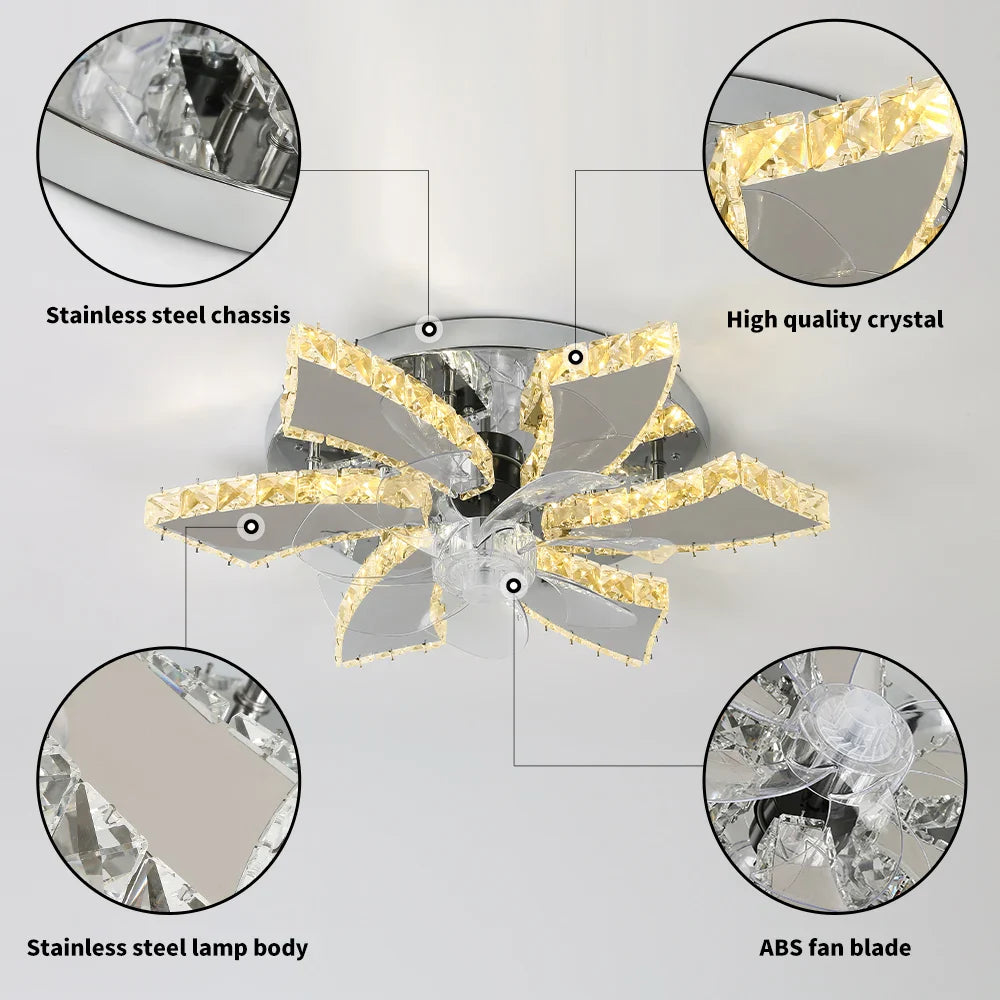 VETRULUS Modern Ceiling Fan Light Led Fan Lamp Smart APP RC Luxury Crystal Chandelier Home Decor Appliance Fixture Living Dining