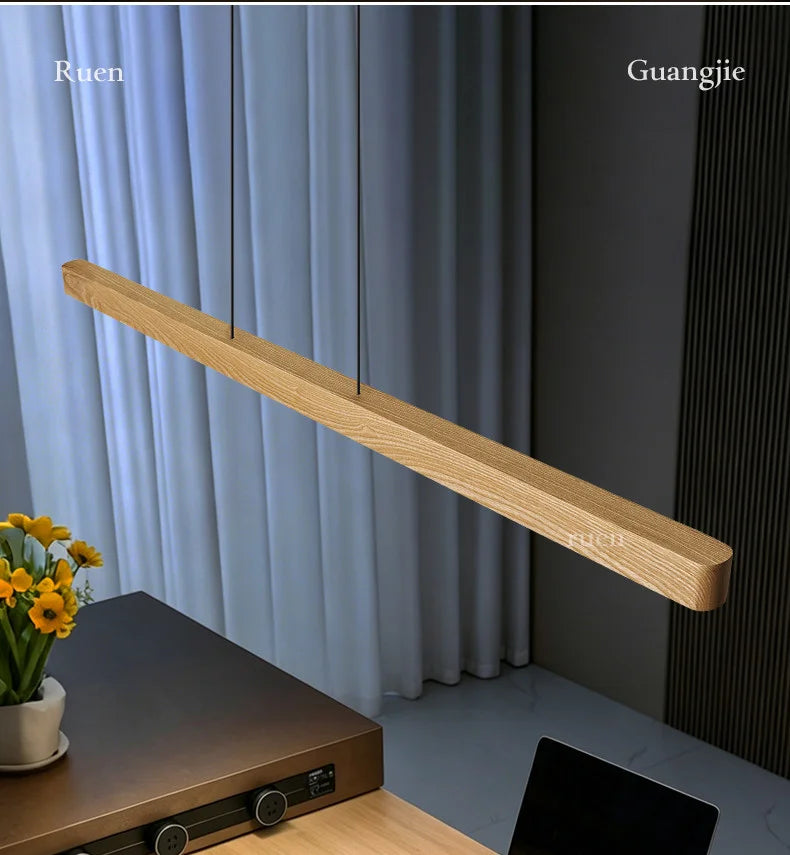 Designer Long-Strip Lamps Made Of White Waxwood Rustic Wooden Dining Island Study Table 2026New Dining Table Tea Room Chandelier