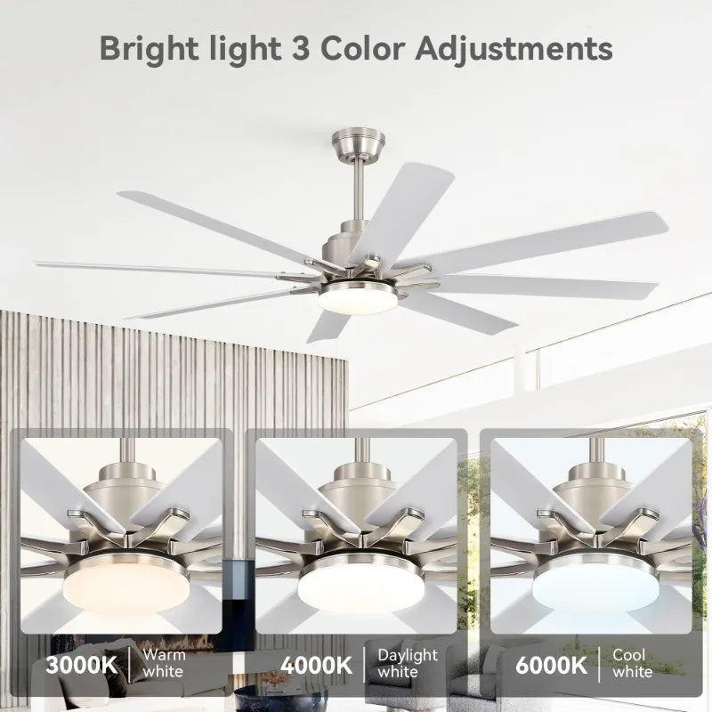 52 Inch Smart Ceiling Fan With Lights 6 Wind Speed 8 White ABS Blades Voice Remote for Bedroom Living Room Patio Kitchen