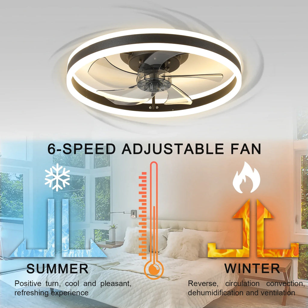LED Ceiling Fan 20" Modern Low Profile Flush Mount Fandelier with App & Remote Control for Bedroom Kids Room Living Room