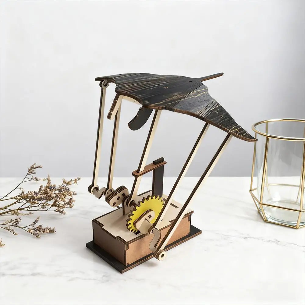 Artisan Wooden Manta Ray Automaton Handcrafted Mechanical Ocean Animal Ornaments Hand-Cranked Kinetic DIY Puzzle Decoration