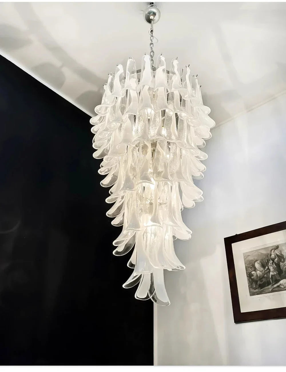 Pink White Large Ceiling Pendant Light Home-appliance High Ceiling Glass Hanging Lamp Lustres Foyer Lighting Extremely Expensive