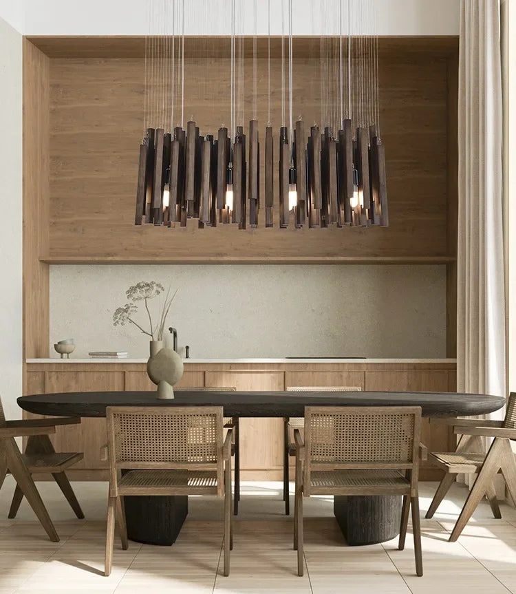 Retro Wooden Hanging Chandelier Light Dining Table Solid Wood Led Pendant Lamp Living Room Kitchen Chandelier Lighting Fixture