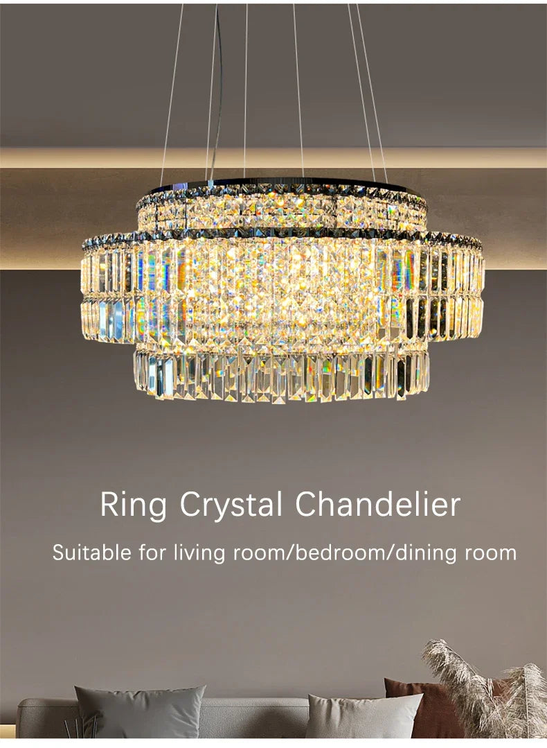 Led Crystal Chandelier For Dining Room Modern Rectangle Hanging Lamp Luxury Home Decor Indoor Lighting Gold/Silver Kitchen Light