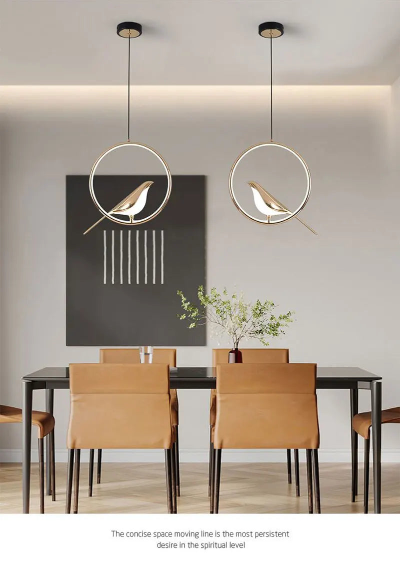Rotatable Magpie Bird LED Pendant Light for Bedside Bedroom Indoor Gold Silver Hanging Lighting Chandelier Lamps Foyer AC85-265V
