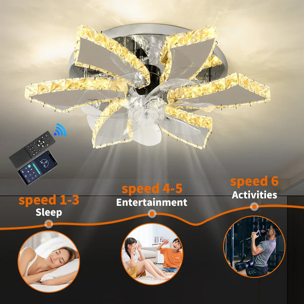 VETRULUS Modern Ceiling Fan Light Led Fan Lamp Smart APP RC Luxury Crystal Chandelier Home Decor Appliance Fixture Living Dining