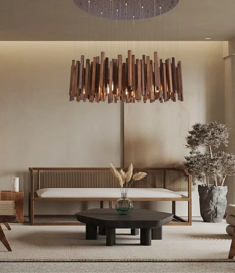 Retro Wooden Hanging Chandelier Light Dining Table Solid Wood Led Pendant Lamp Living Room Kitchen Chandelier Lighting Fixture