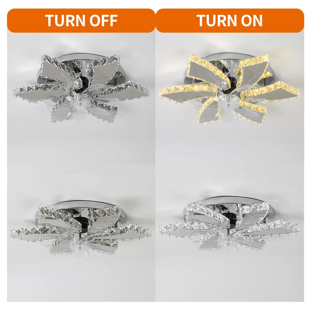 VETRULUS Modern Ceiling Fan Light Led Fan Lamp Smart APP RC Luxury Crystal Chandelier Home Decor Appliance Fixture Living Dining