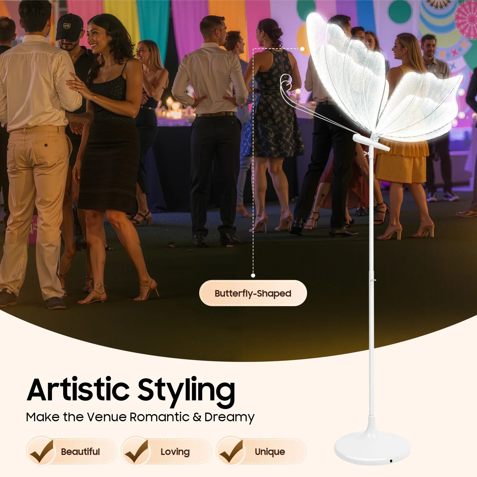 2PCS 23.6" Wedding Butterfly LED Floor Lamp Butterfly Wedding Lights Butterfly Creative Ceiling Lamp Adjustable Height 48W 110V