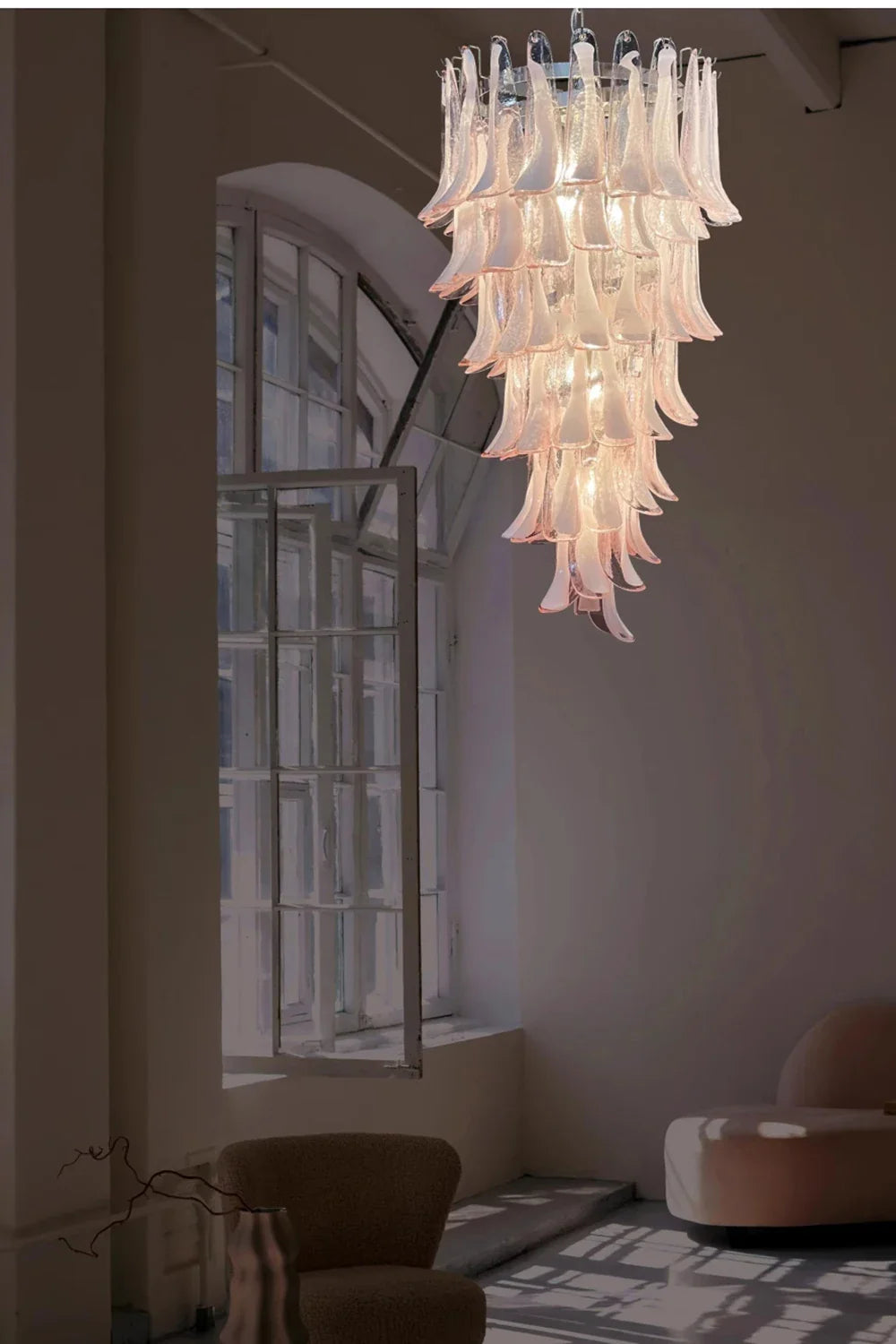 Pink White Large Ceiling Pendant Light Home-appliance High Ceiling Glass Hanging Lamp Lustres Foyer Lighting Extremely Expensive