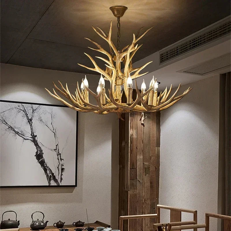 America Style Antler Deer Chandelier For Living Room Loft Large Resin Deer Hanging Lamp Fixture Farmhouse BIg Hanging Light