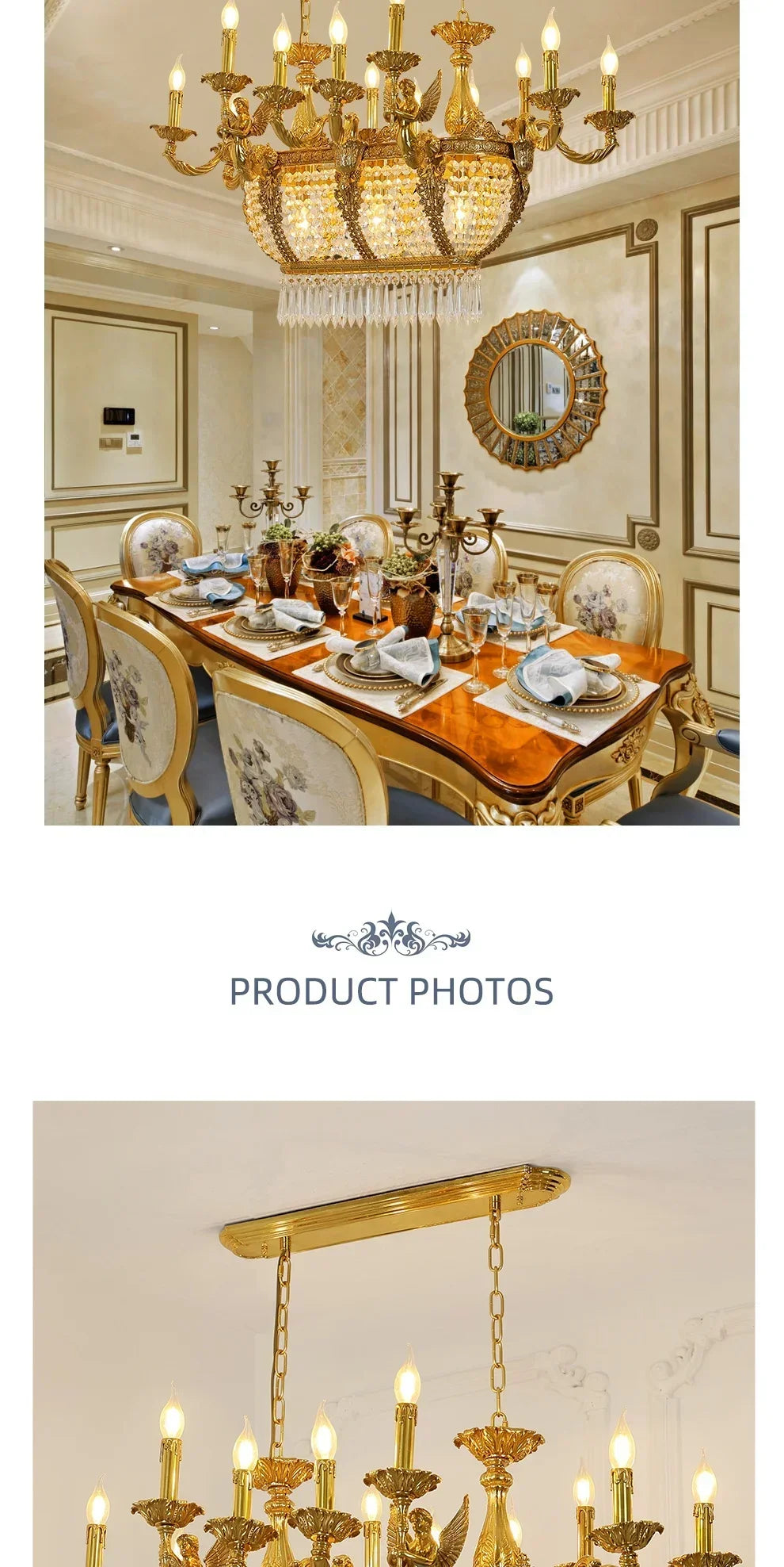 French Gold Rectangular Lighting Low Ceiling Pendant Lamp Dining Room Crystal Classical Chandelier For Dinning Room