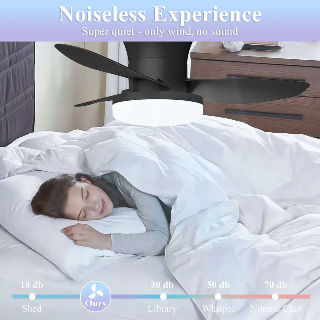 Mexllex Three Leaf Ceiling Fan with Light & Remote Control, 6 Speed, Reversible Noiseless, Dimmable LED Chandelier for Bedroom