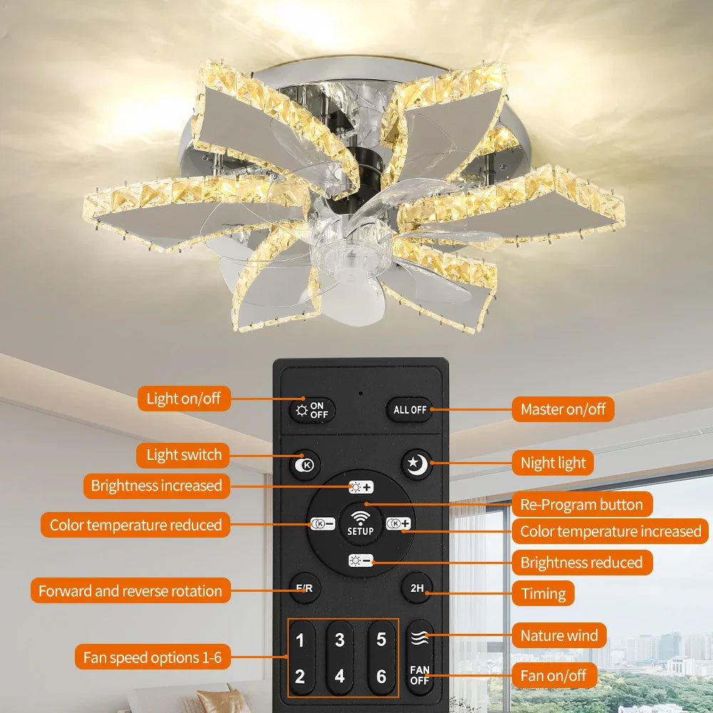 VETRULUS Modern Ceiling Fan Light Led Fan Lamp Smart APP RC Luxury Crystal Chandelier Home Decor Appliance Fixture Living Dining