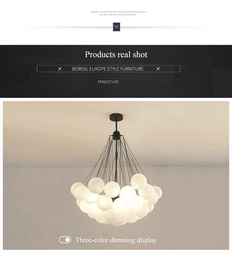 Modern Frosted Glass Ball Ceiling Chandelier Black Gold Pendant Lights 19/37 Glass Hanging Lamp for Dining Living Room