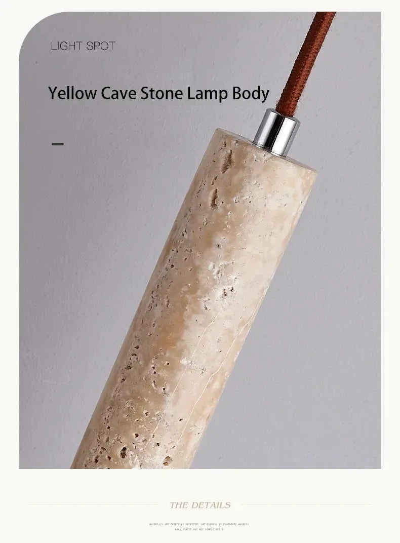 Led Pendant Lamp Long Tube Wood Ceiling Lamp Japan Style Quiet Wind Bedroom Bedside Chandelier Retro Modern Travertine Lighting
