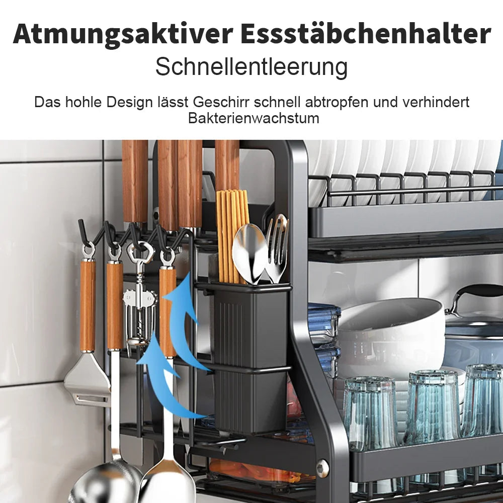 2 Tier/3 Tier Dish Drying Rack Compact Kitchen Dish Rack Drainboard Set Rust-Proof Dish Drainer with Utensil Holder