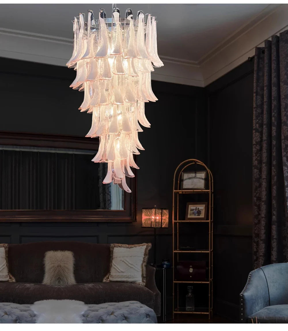 Pink White Large Ceiling Pendant Light Home-appliance High Ceiling Glass Hanging Lamp Lustres Foyer Lighting Extremely Expensive