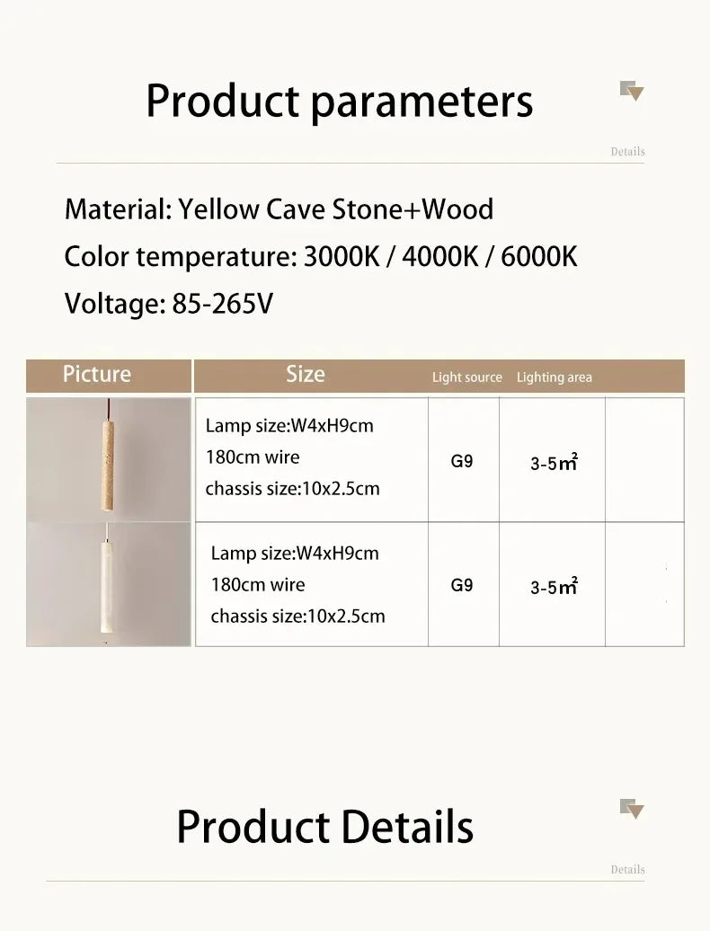 Led Pendant Lamp Long Tube Wood Ceiling Lamp Japan Style Quiet Wind Bedroom Bedside Chandelier Retro Modern Travertine Lighting