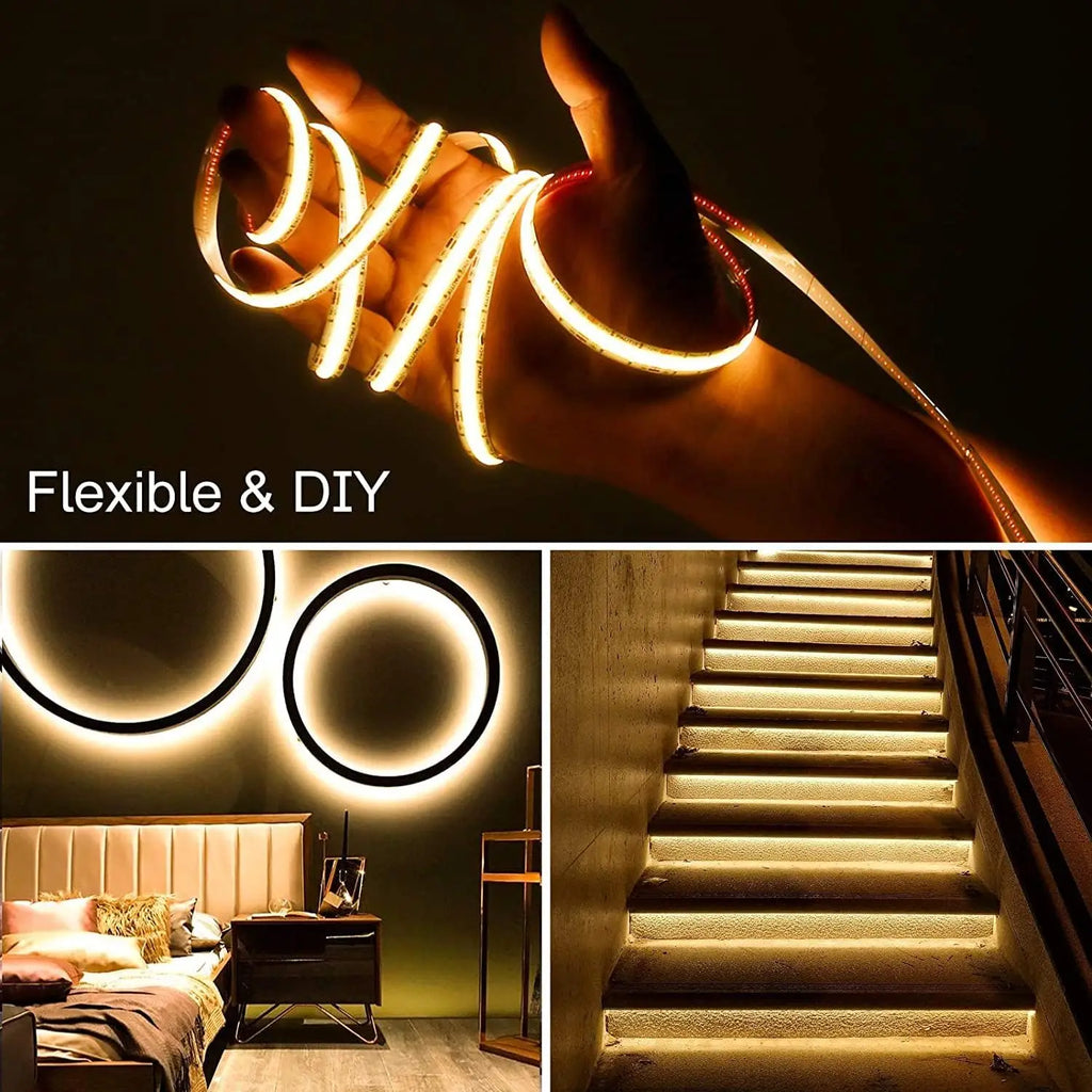 24V COB LED Strip Lights Dimmable With Remote Control 5/10M Flexible Tape Lamp for Indoor Kitchen Under Cabinet Home Decor