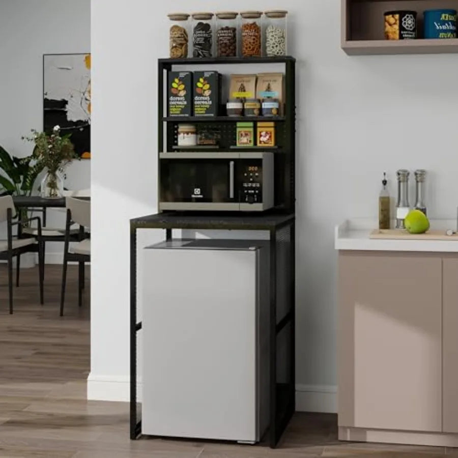 Kitchen Bakers Racks with Storage Mini Fridge Stand Utility Storage Shelf Coffee Bar Table Microwave Oven Stand with Mini Fridg