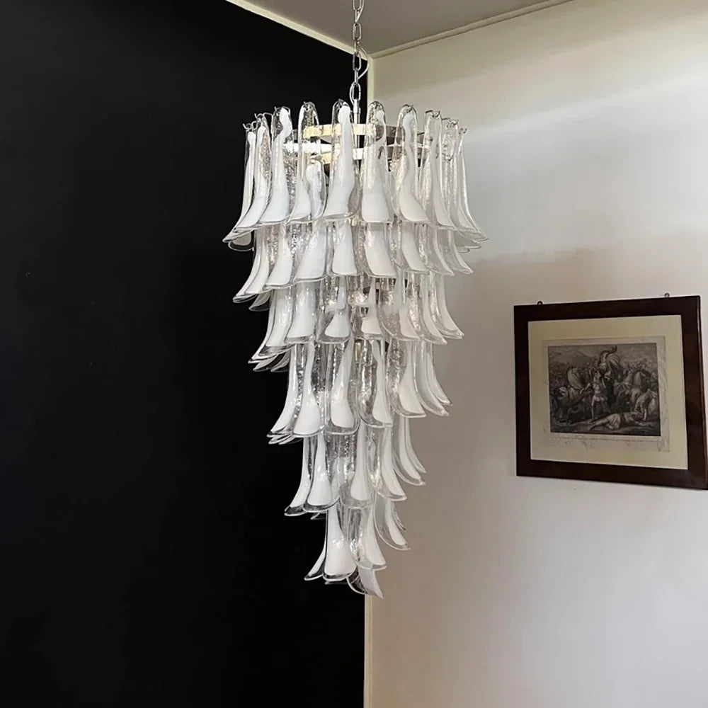 Pink White Large Ceiling Pendant Light Home-appliance High Ceiling Glass Hanging Lamp Lustres Foyer Lighting Extremely Expensive