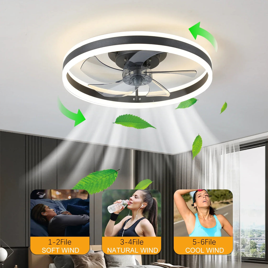 LED Ceiling Fan 20" Modern Low Profile Flush Mount Fandelier with App & Remote Control for Bedroom Kids Room Living Room