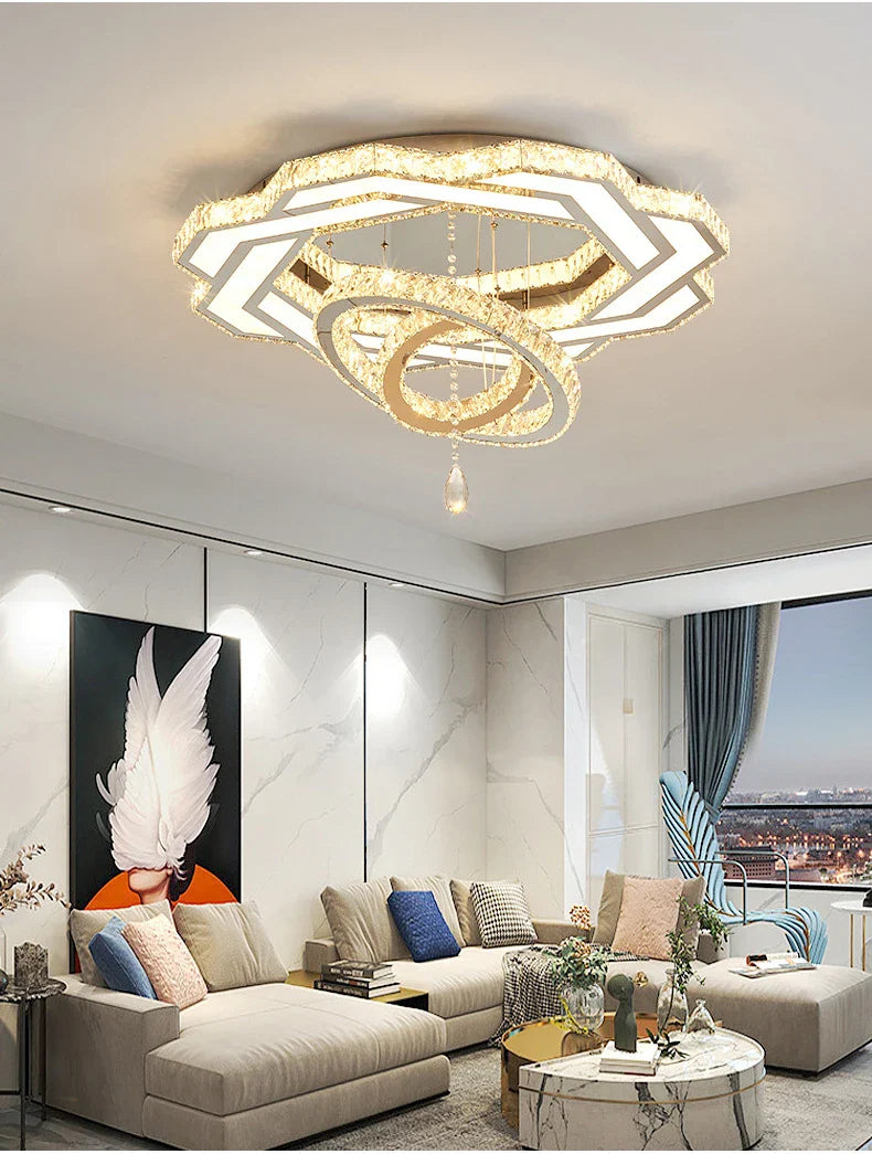 Nordic Minimalist Luxury Crystal Led Ceiling Chandelier Living Dining Room Bedroom Ceiling Lamps Home Decor Crystal Pendant Lamp