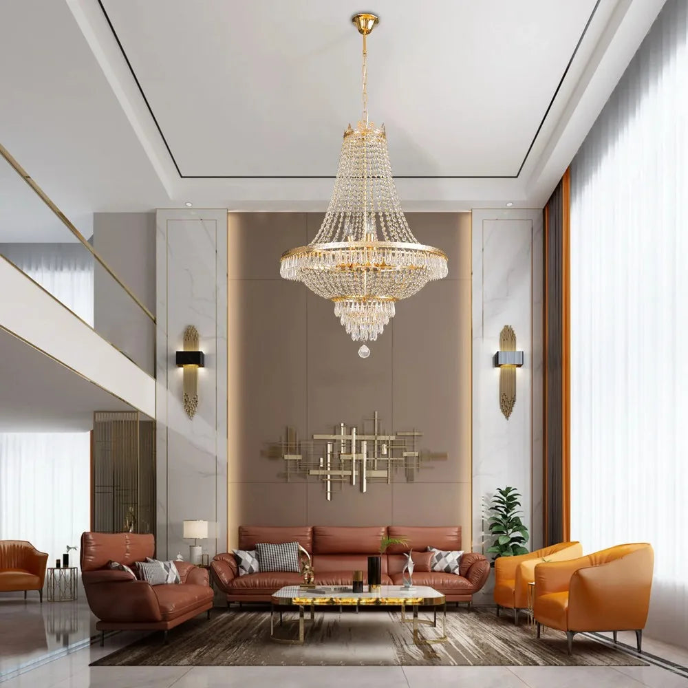 Luxury Crystal Chandelier, Modern Gold French Empire Crystal Ceiling Chandelier LED Ceiling Light Fixture Lamp for Living room