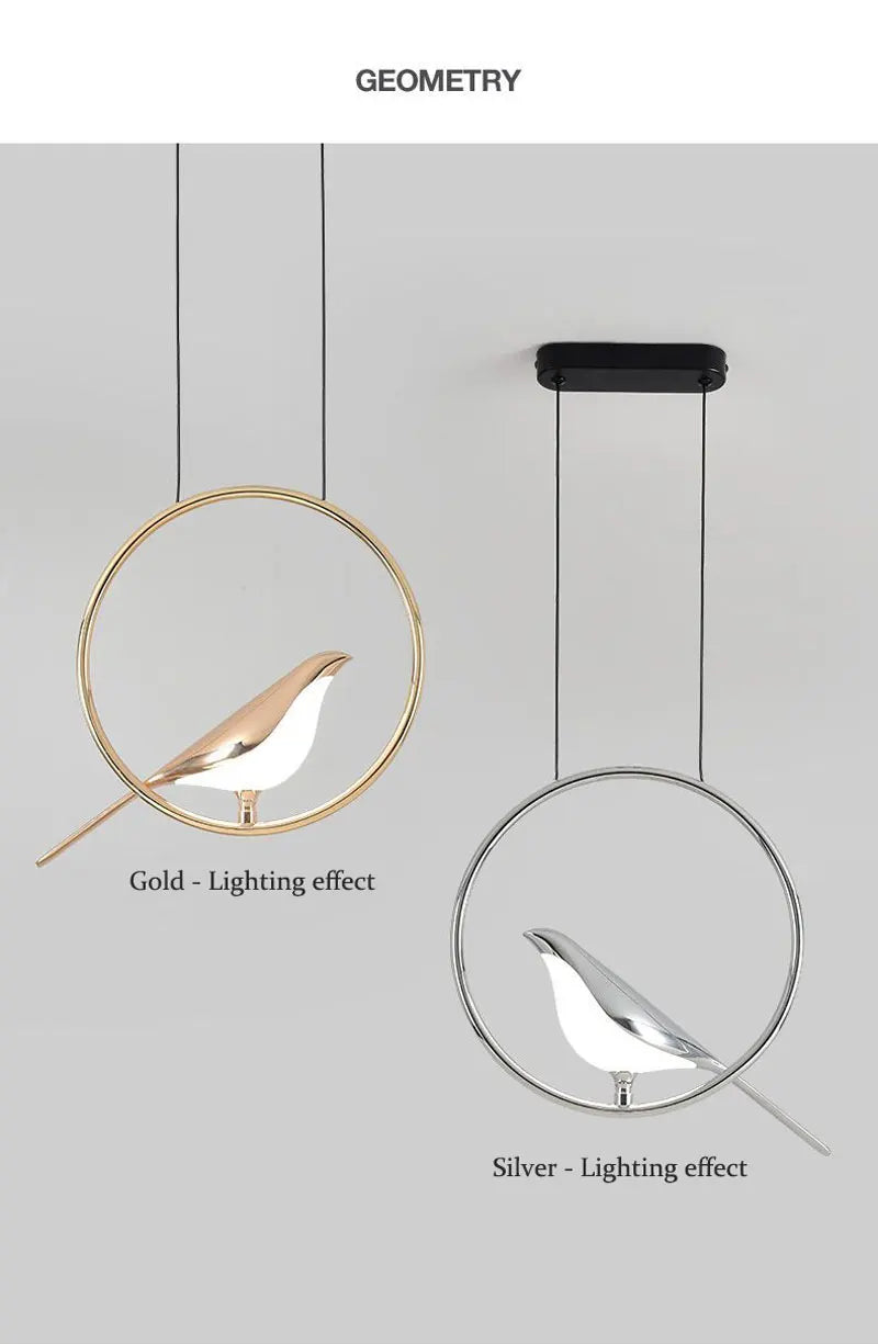 Rotatable Magpie Bird LED Pendant Light for Bedside Bedroom Indoor Gold Silver Hanging Lighting Chandelier Lamps Foyer AC85-265V