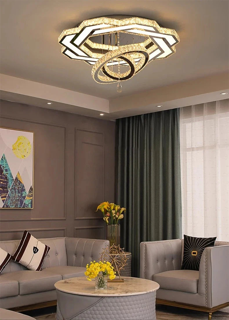 Nordic Minimalist Luxury Crystal Led Ceiling Chandelier Living Dining Room Bedroom Ceiling Lamps Home Decor Crystal Pendant Lamp