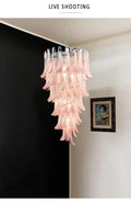 Pink White Large Ceiling Pendant Light Home-appliance High Ceiling Glass Hanging Lamp Lustres Foyer Lighting Extremely Expensive