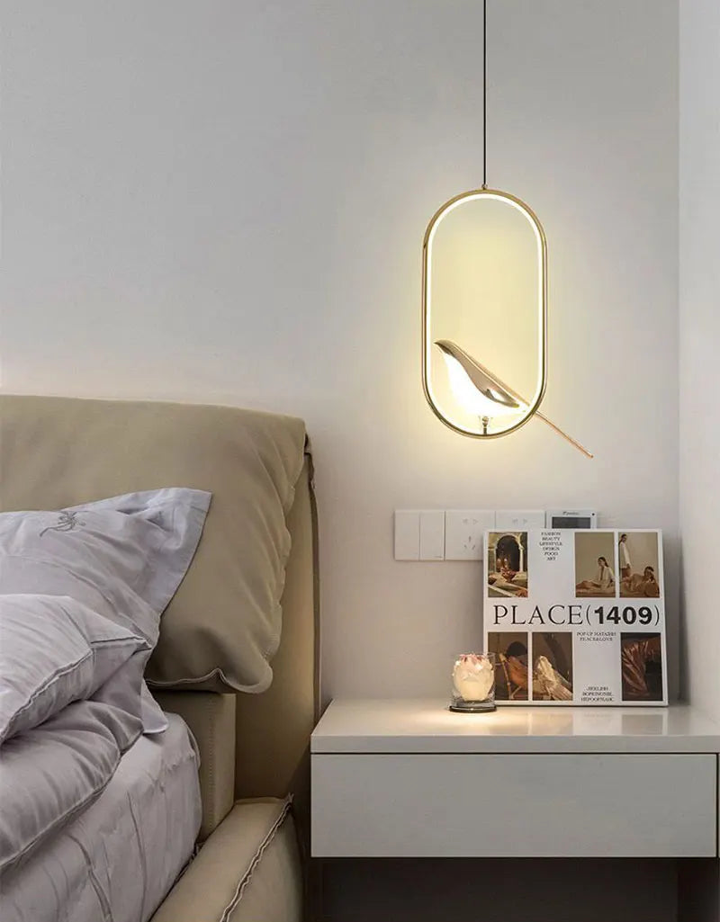 Rotatable Magpie Bird LED Pendant Light for Bedside Bedroom Indoor Gold Silver Hanging Lighting Chandelier Lamps Foyer AC85-265V