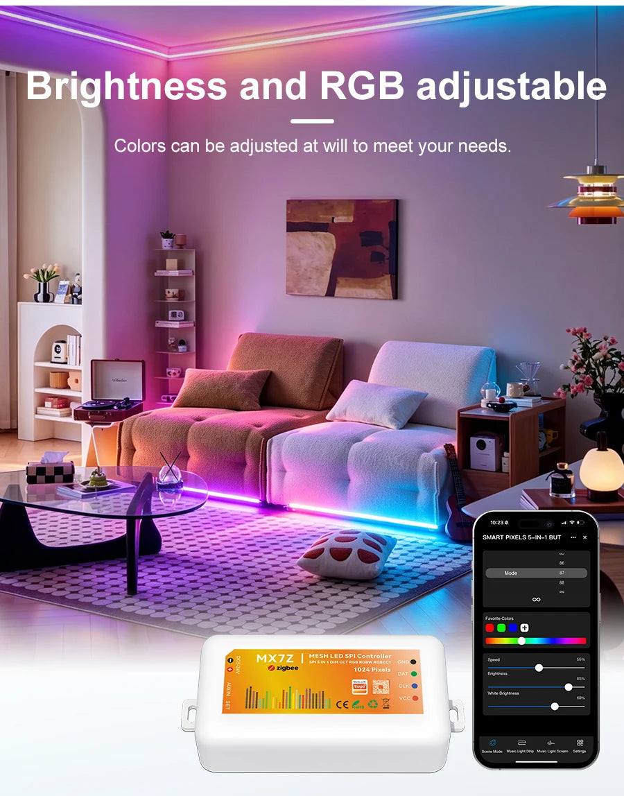 Zigbee Addressable RGB LED Strip Light 24V WS2811 RGBIC COB LED Strip Pixel LED Ribbon Light Kit SPI Full Dream Color LED Tape