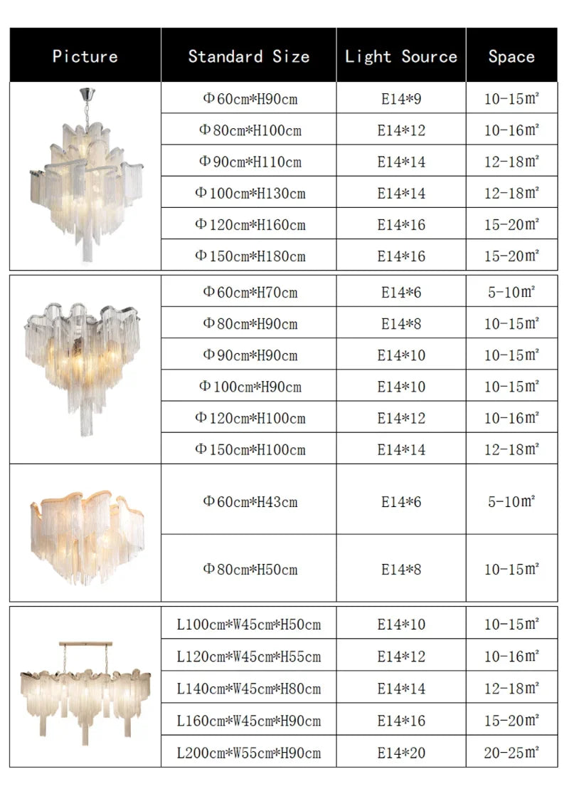 Modern Luxury Tassels Aluminum Chain Chandelier with Remote Control Chrome Dimmable Ceiling Lights for Living Room Bedroom Decor
