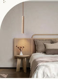 Led Pendant Lamp Long Tube Wood Ceiling Lamp Japan Style Quiet Wind Bedroom Bedside Chandelier Retro Modern Travertine Lighting