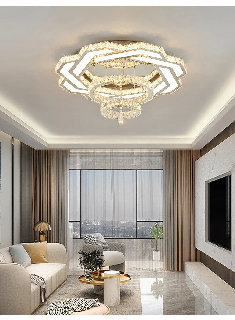 Nordic Minimalist Luxury Crystal Led Ceiling Chandelier Living Dining Room Bedroom Ceiling Lamps Home Decor Crystal Pendant Lamp