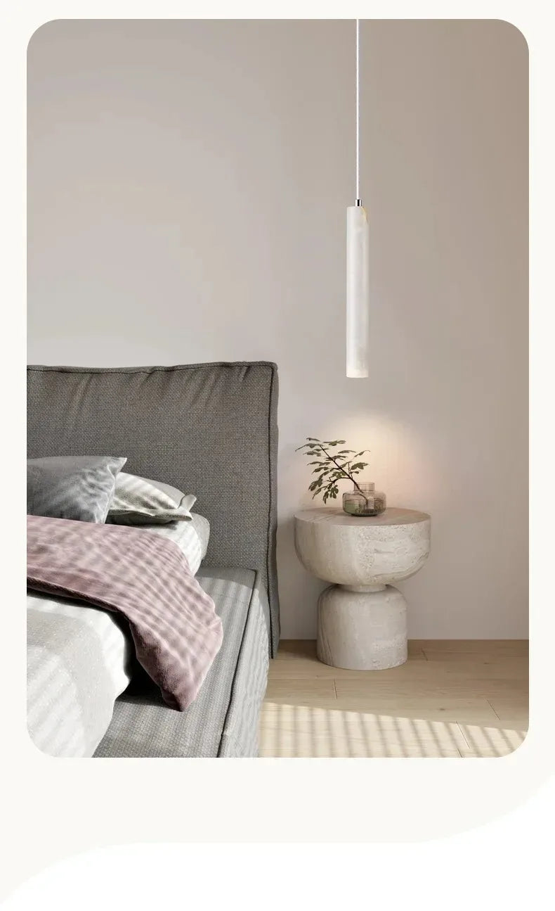 Led Pendant Lamp Long Tube Wood Ceiling Lamp Japan Style Quiet Wind Bedroom Bedside Chandelier Retro Modern Travertine Lighting