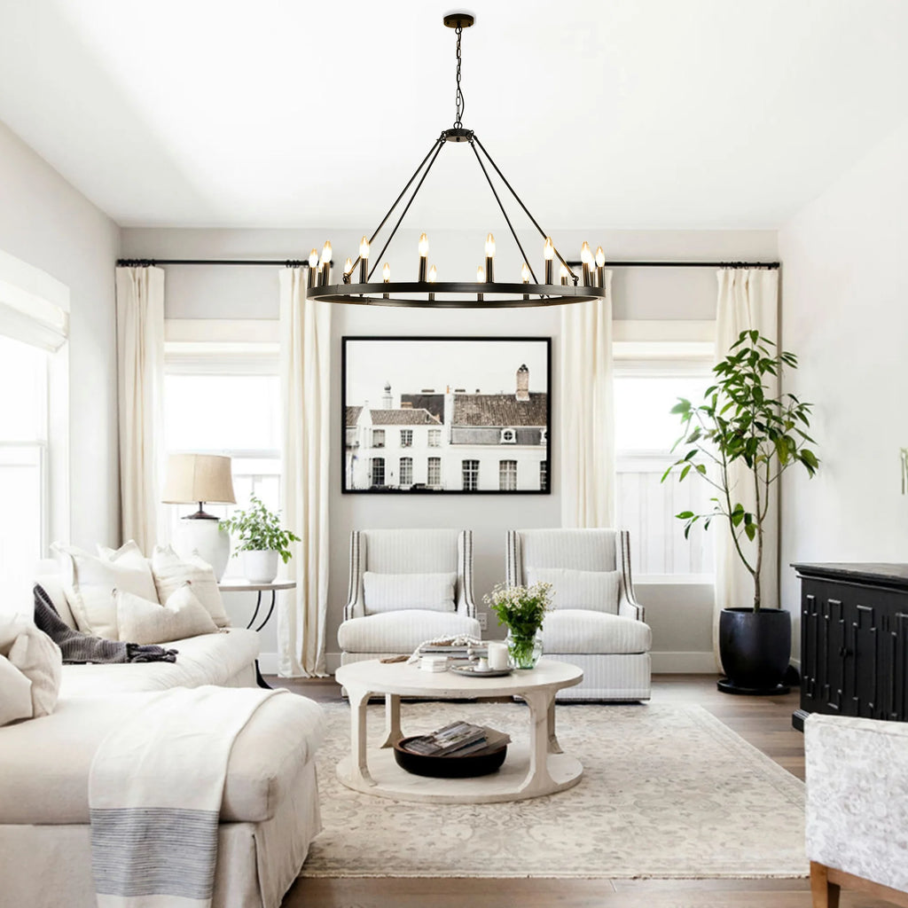 16-Light Wagon Wheel Chandelier Round Matte 43 inch Modern Rustic Farmhouse Pendant Light Large Chandeliers for Living Room