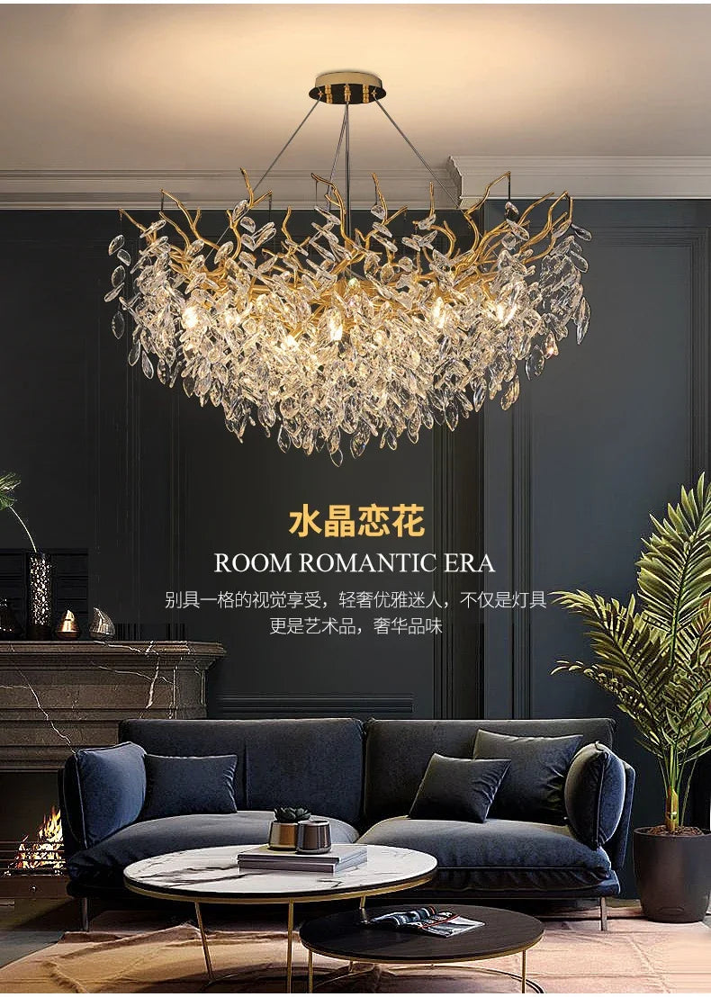 Luxury Gold Crystal LED Chandeliers Living Dining Room Bedroom Lighting Lustre Ceiling Pendant Lamps Indoor Villa Lights Fixture