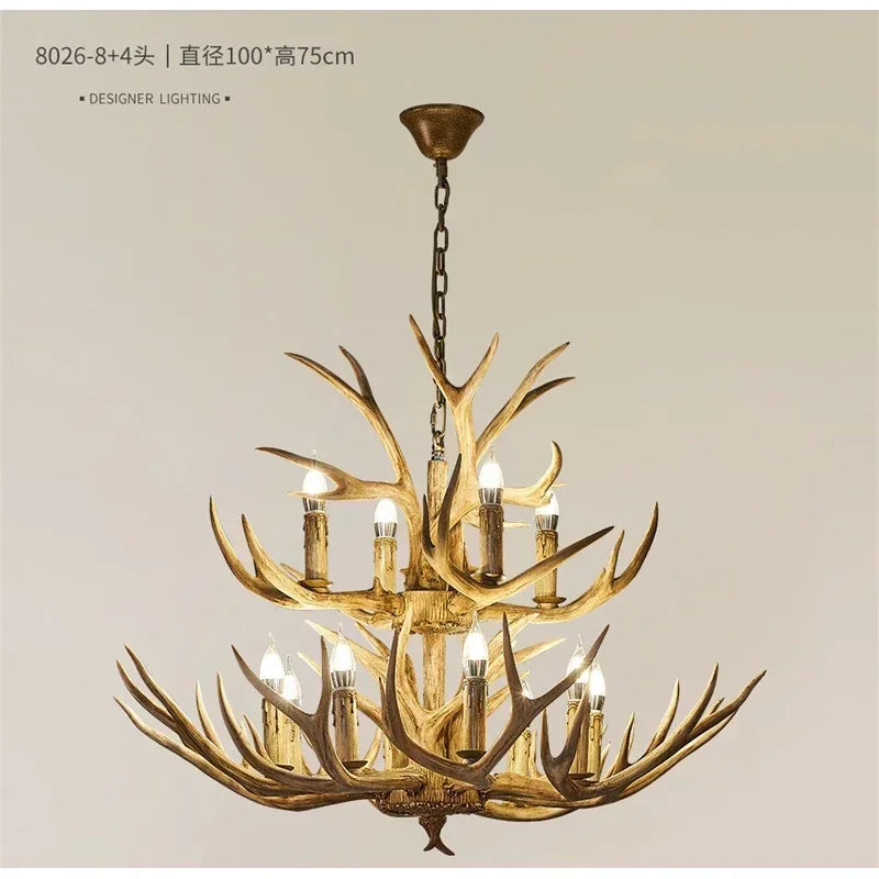 America Style Antler Deer Chandelier For Living Room Loft Large Resin Deer Hanging Lamp Fixture Farmhouse BIg Hanging Light