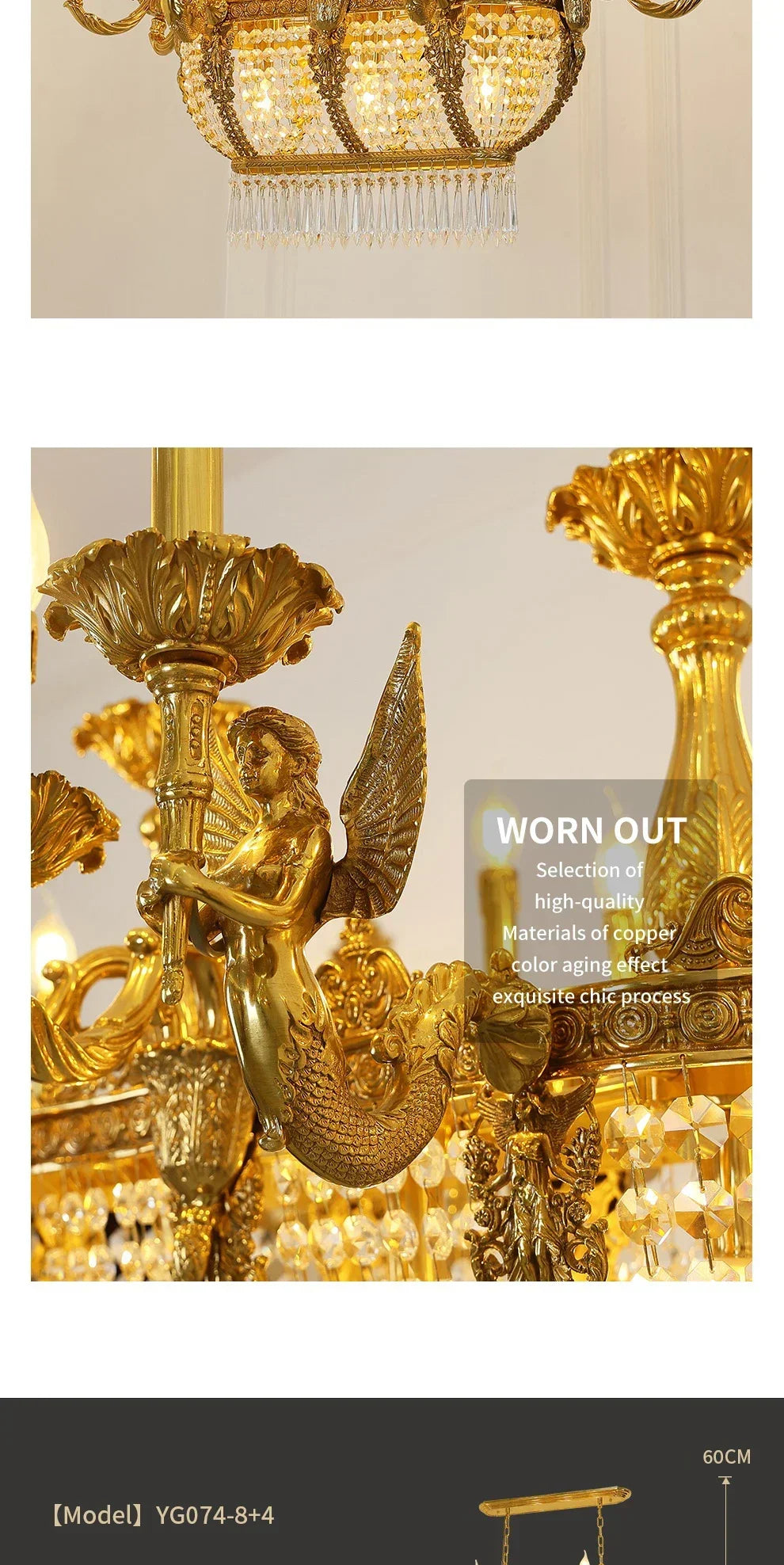 French Gold Rectangular Lighting Low Ceiling Pendant Lamp Dining Room Crystal Classical Chandelier For Dinning Room
