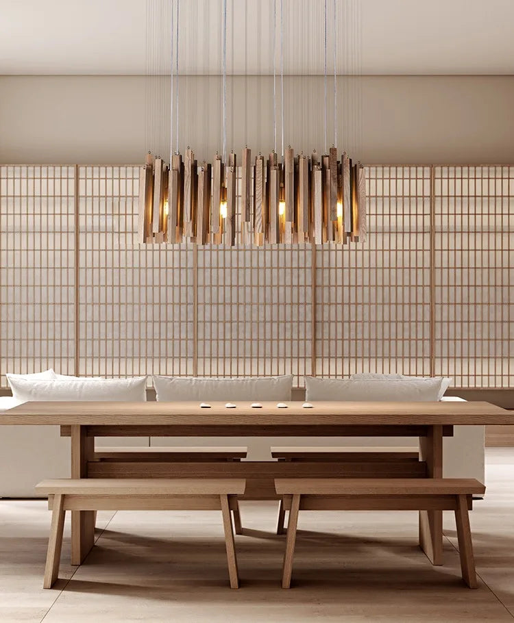 Retro Wooden Hanging Chandelier Light Dining Table Solid Wood Led Pendant Lamp Living Room Kitchen Chandelier Lighting Fixture
